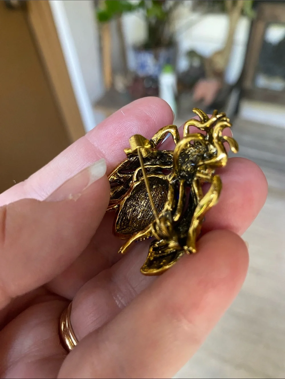 Gold-Tone Brooch with Sapphire Blue Crystals - Women Jewelry